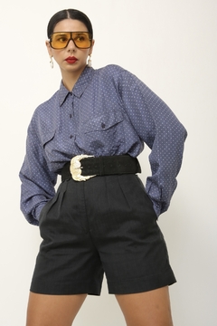 Camisa poa vintage azul seda - comprar online