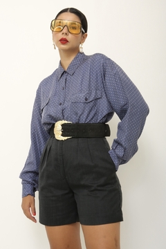 Camisa poa vintage azul seda na internet