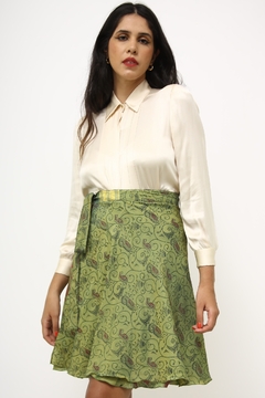 Saia poliester verde estampada trasnpassada - loja online
