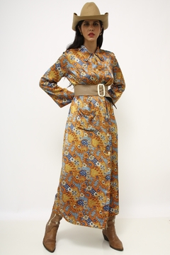 Vestido estampado 70´s vintage longo - Capichó Brechó