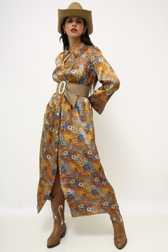 Vestido estampado 70´s vintage longo - comprar online