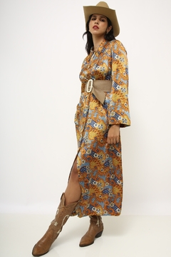 Vestido estampado 70´s vintage longo - Capichó Brechó