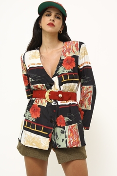 Blazer estampado vintage flores vermelha - loja online