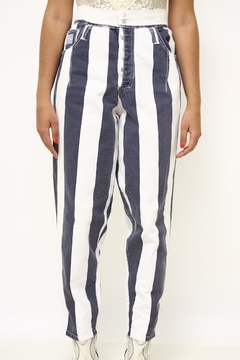 Calça cintura alta listras vintage