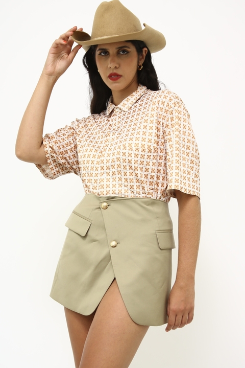 Camisa xadrez bege vintage