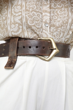 Cinto couto rustico marrom fivela broze western - comprar online