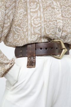 Cinto couto rustico marrom fivela broze western