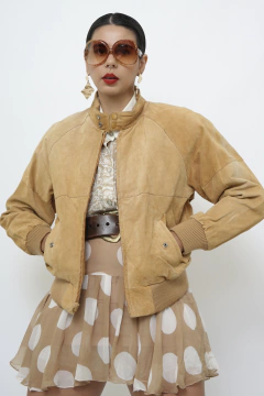 Jaqueta couro camurça bege bomber - comprar online
