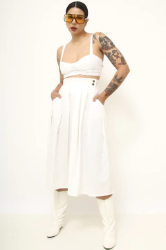 Saia cintura alta midi pregas atalhada na internet