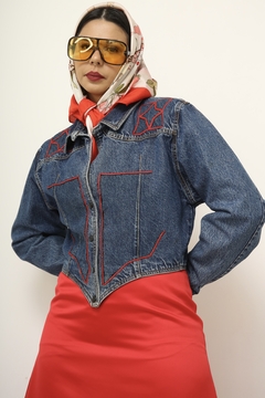 Imagem do Jaqueta jeans recorte vermelho vintage