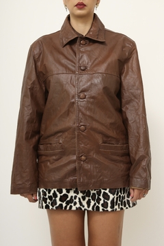 Blazer couro marrom forrado couro
