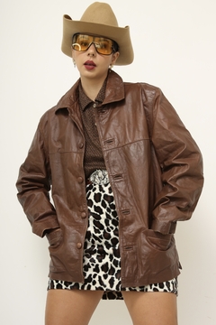 Blazer couro marrom forrado couro