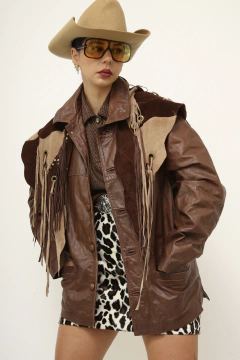 Pala couro recorte western franja - comprar online