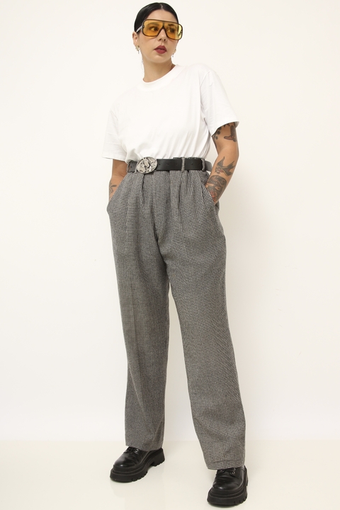 Calça xadrez cintura alta