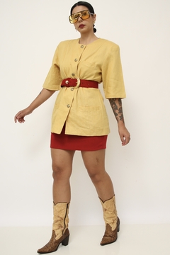 Blazer manga curta amarelo linho - loja online