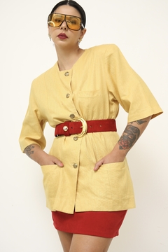 Blazer manga curta amarelo linho