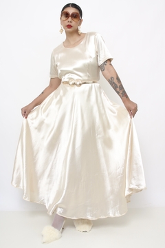 Vestido longo acetinado off white - comprar online
