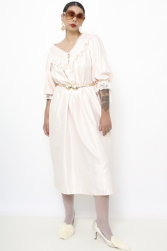 Camisola manga bufante rosa renda