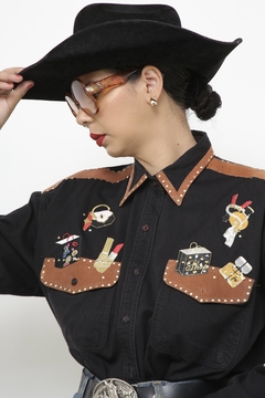 Camisa bordada de cowgirl make vintage na internet
