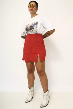 Saia vermelha couro curta vintage