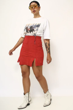 Saia vermelha couro curta vintage - comprar online