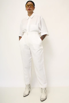 Calça cintura mega alta linho branca