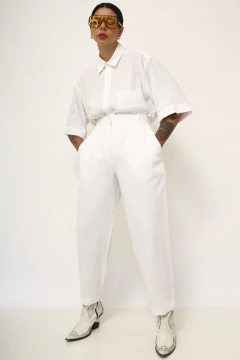 Calça cintura mega alta linho branca