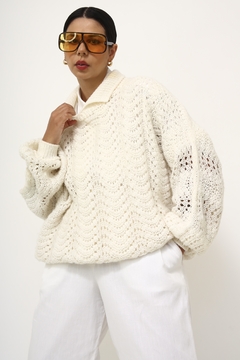 Pulover tricot trama grossa bufante na internet
