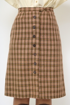 Saia tricot xadrez camelo vintage - loja online