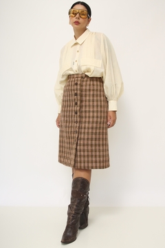 Saia tricot xadrez camelo vintage - Capichó Brechó