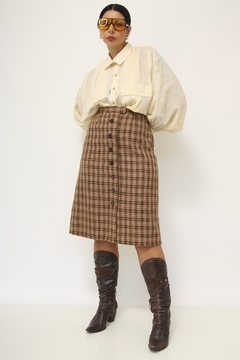 Saia tricot xadrez camelo vintage na internet