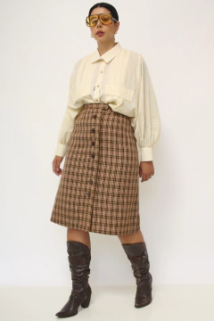 Saia tricot xadrez camelo vintage