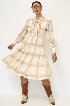 Vestido laco estampado vintage manga longa - comprar online