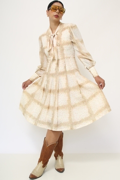 Vestido laco estampado vintage manga longa