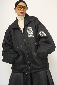 Jaqueta nylon vintage forrada preta bordado - loja online