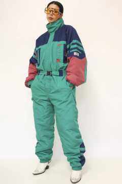 Macacão de ski verde com rosa e azul SANTIAGO - Capichó Brechó