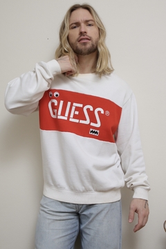 Moletom GUESS branco listra vermelha