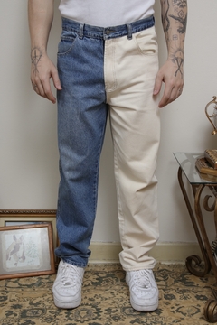 Calça Bicolor jeans com off - comprar online