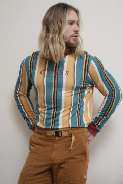 Blusa malha manga longa listras GUESS