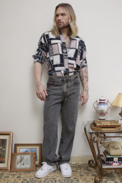 Camisa western rosa azul manga longa - loja online