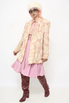 Blazer estampa flores rosa antigo