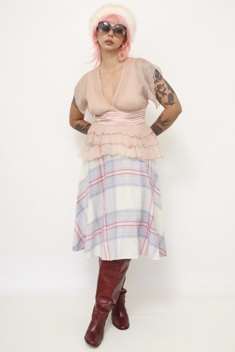 Blusa rosa babados 100% seda BCBGMAXAZRIA