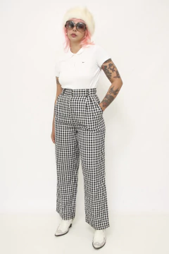 Calça cintura alta xadrez pantalona - loja online