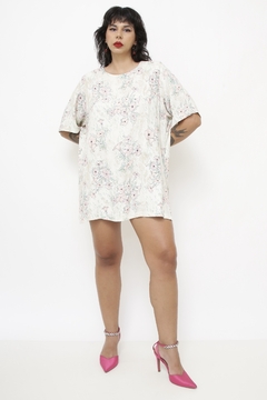 Vestido ombreira flores vintage