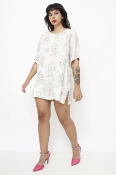 Vestido ombreira flores vintage - comprar online