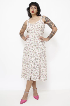 Vestido flores viscose rosa - Capichó Brechó