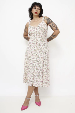 Vestido flores viscose rosa