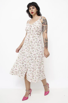 Vestido flores viscose rosa - comprar online