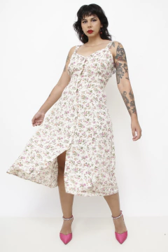 Vestido flores viscose rosa - comprar online