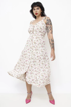 Vestido flores viscose rosa na internet